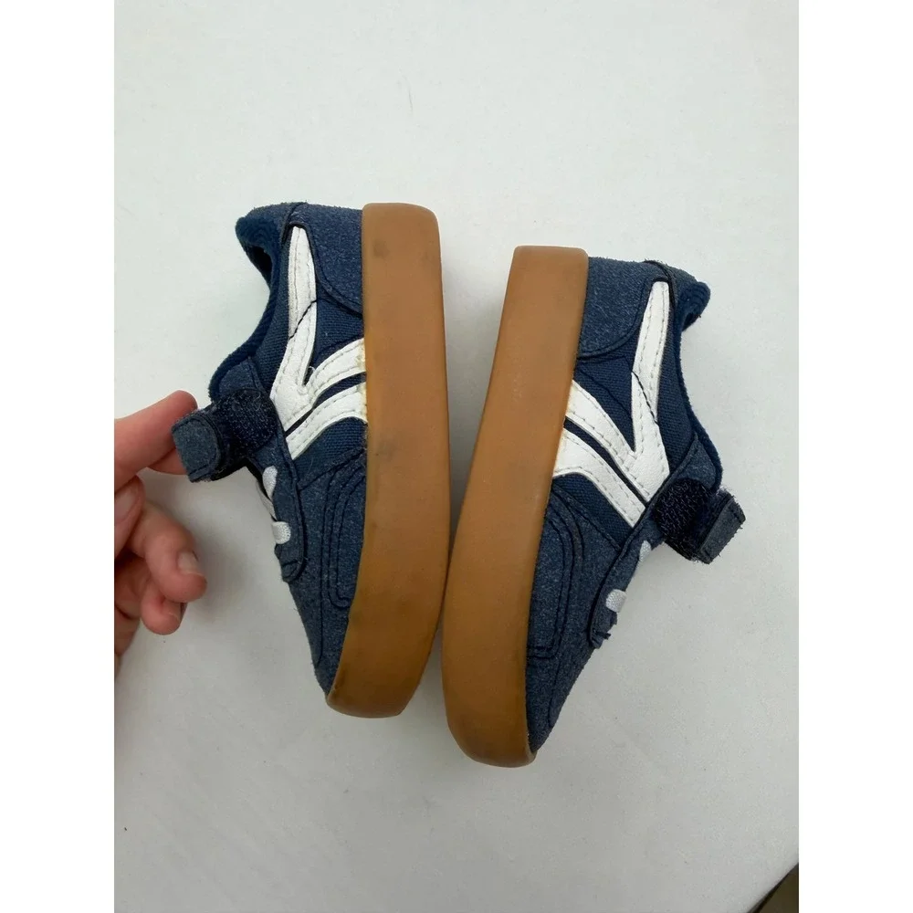 US Sports Skate Toddler Boys Navy Blue Gum Sole Sneakers Size 5 Hook Loop Strap